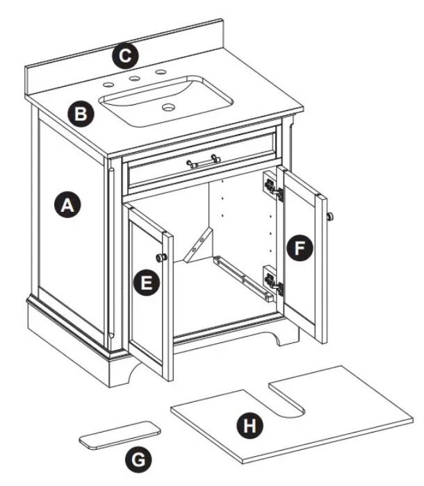 Allen Roth 2027VA-30-201 White Undermount Single Sink Bathroom Vanity (1)