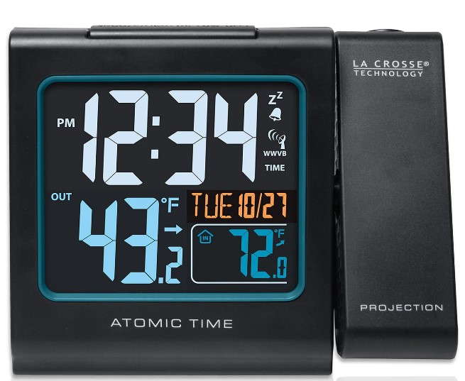 La Crosse 616-146v4 Atomic Projection Alarm Clock With In Out Temperature